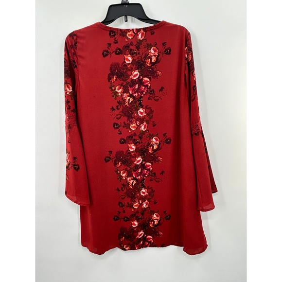 Altar'd State Floral Boho Mini Dress Lace Up Bell Sleeve Romantic M - Picture 3 of 6